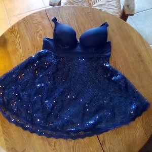 Coquette Diva 1X-2X Blue Sequined Neglige Top.